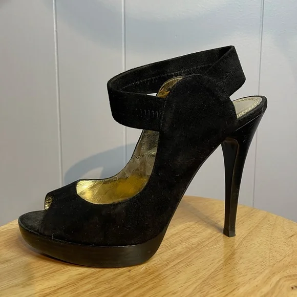 Bakers Debbie Black Suede Peep Toe High Heels Women’s 8M - Picture 5 of 11